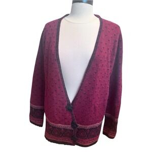 Vtg 90 Susan Bristol Fair isle Wool Red Cardigan Sweater Lg Grandmacore Cottage
